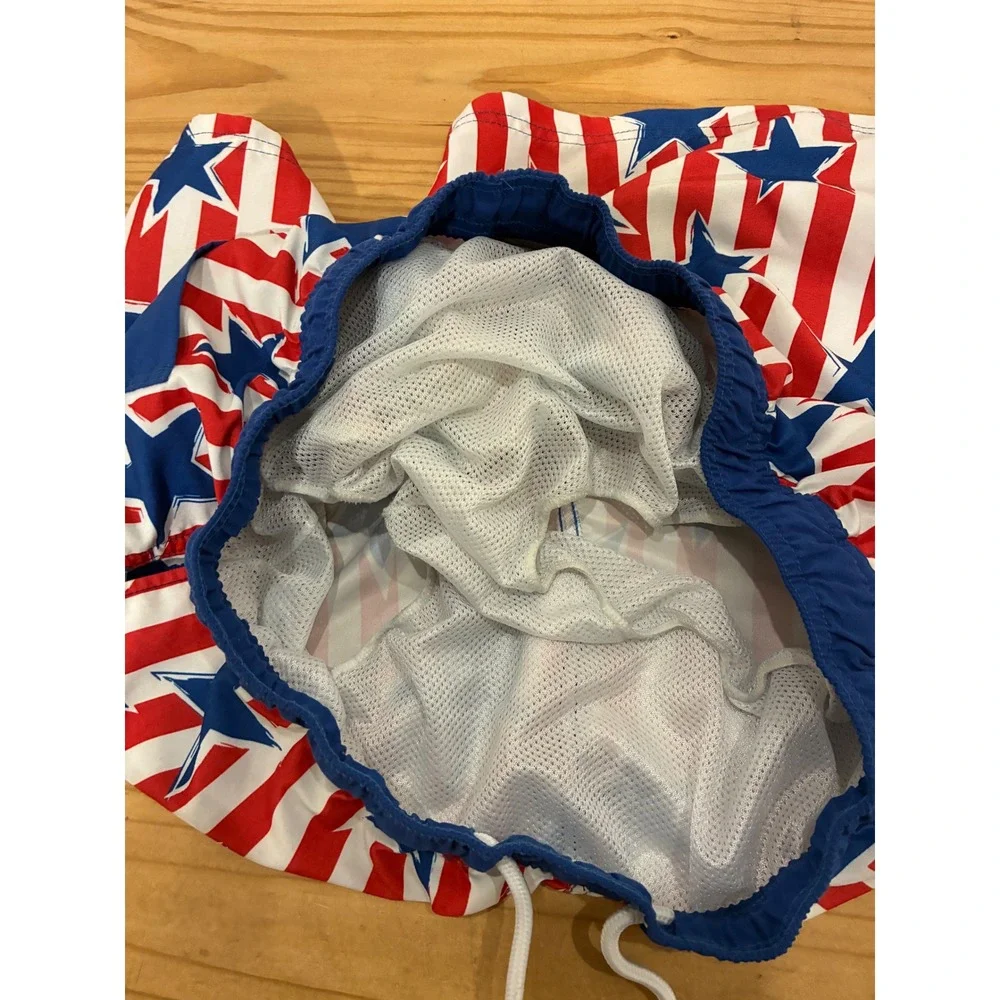 Mad Engine Stars and Stripes Patriotic Swim Trunks Board Shorts Mens Large